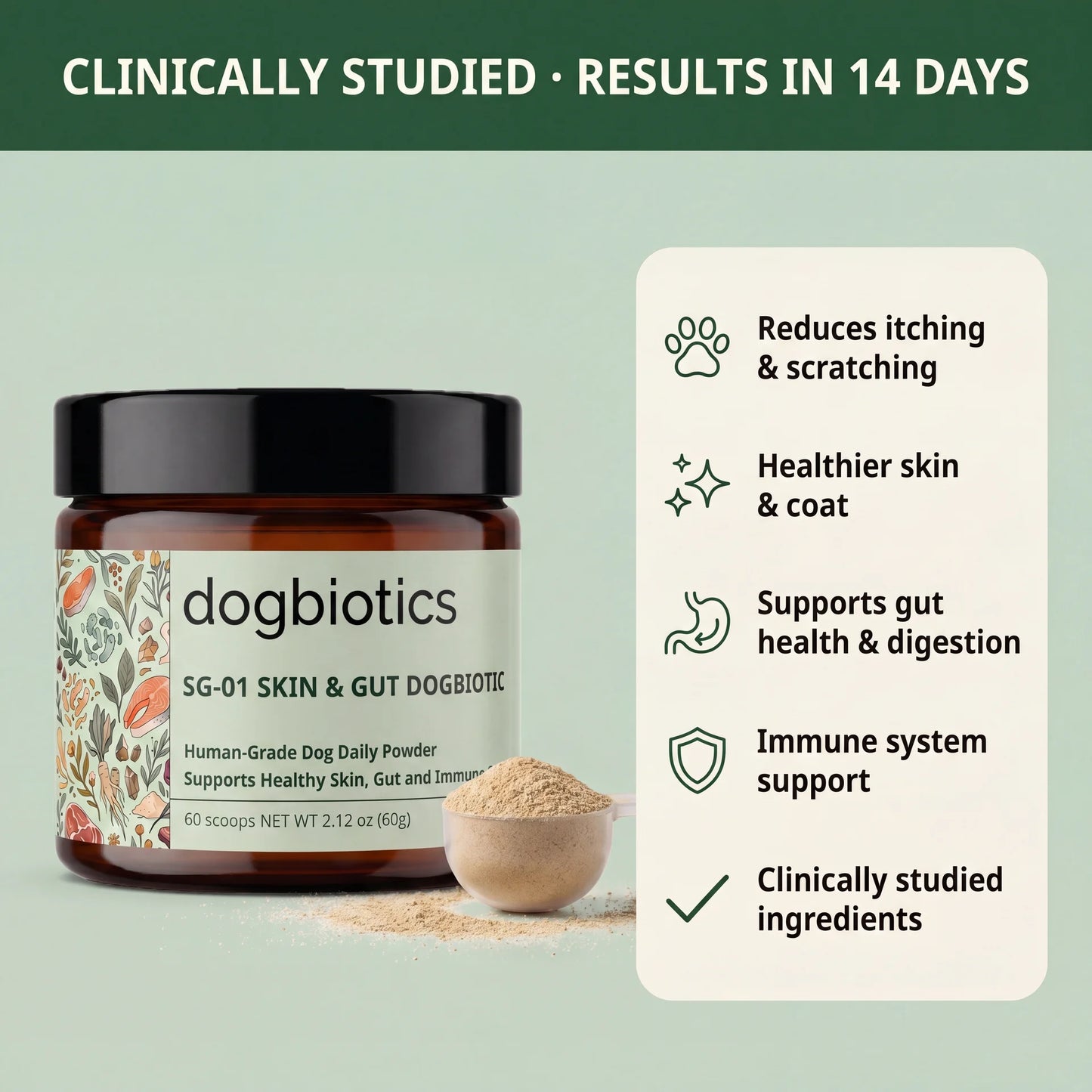 SG-01 Skin & Gut Dogbiotic: Daily Powder for Itch Relief, Coat Health & Digestion